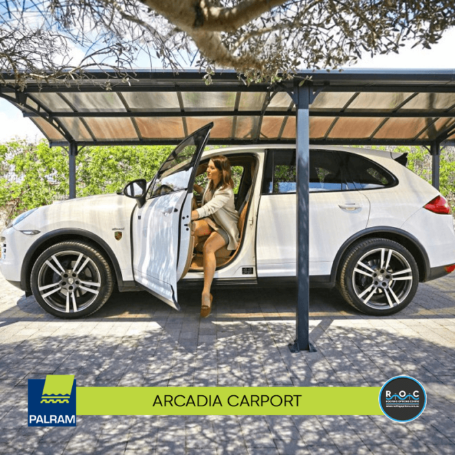 Arcadia Carport Kit With White Car